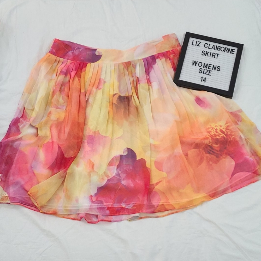 LIZ CLAIBORNE Skirt Floral Chiffon sz 14 Summery